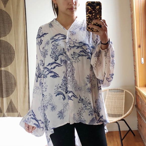 Free People • Blue and White Print Tunic Top - Picture 6 of 8